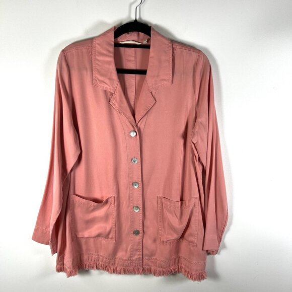 Soft Surroundings Women‎ L Coral Fringe Hem Lagenlook Beachy Ravina Shirt Jacket - Picture 1 of 10